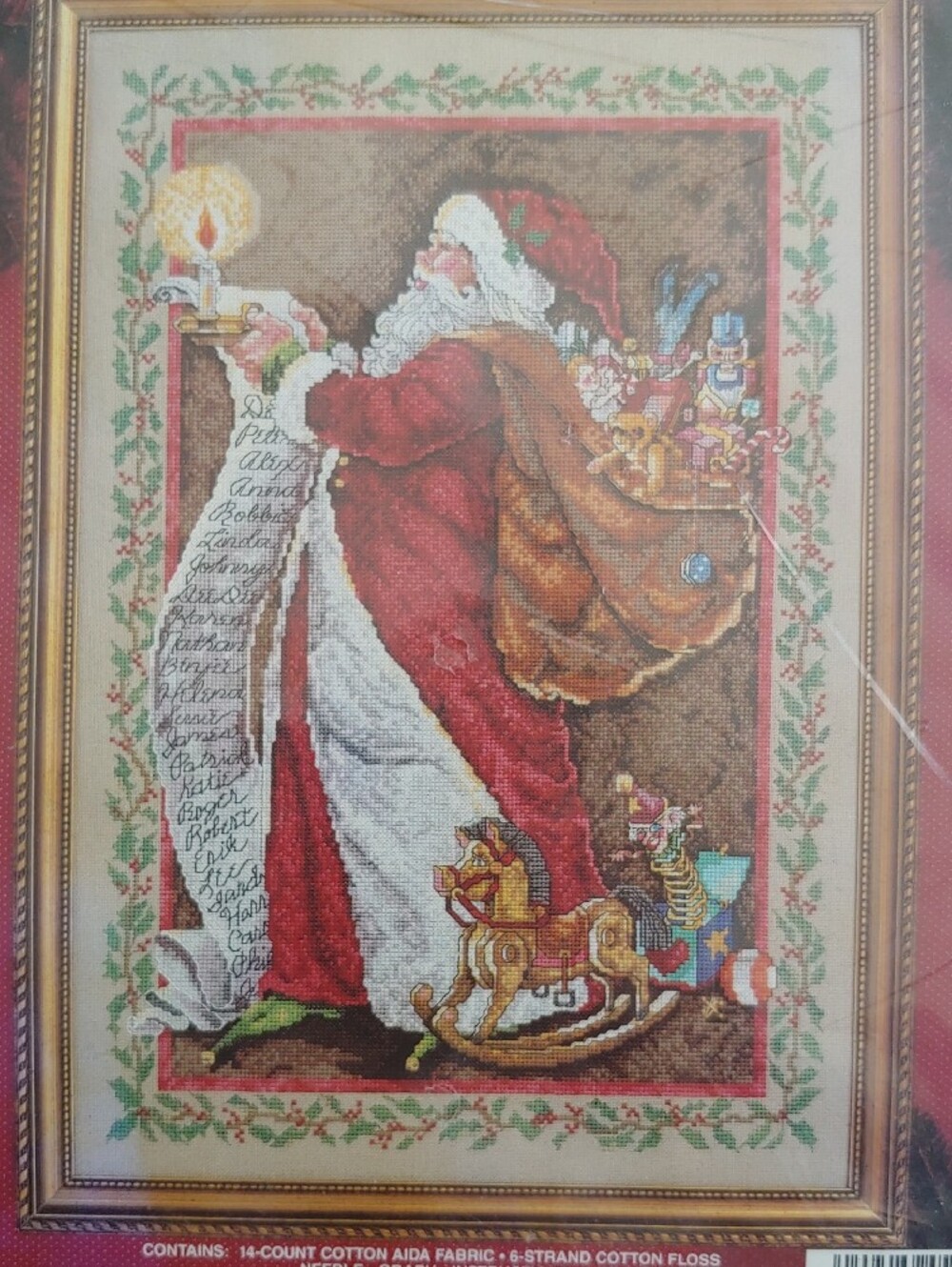 Santa's Wish List Cross Stitch Wall Art - Red & White